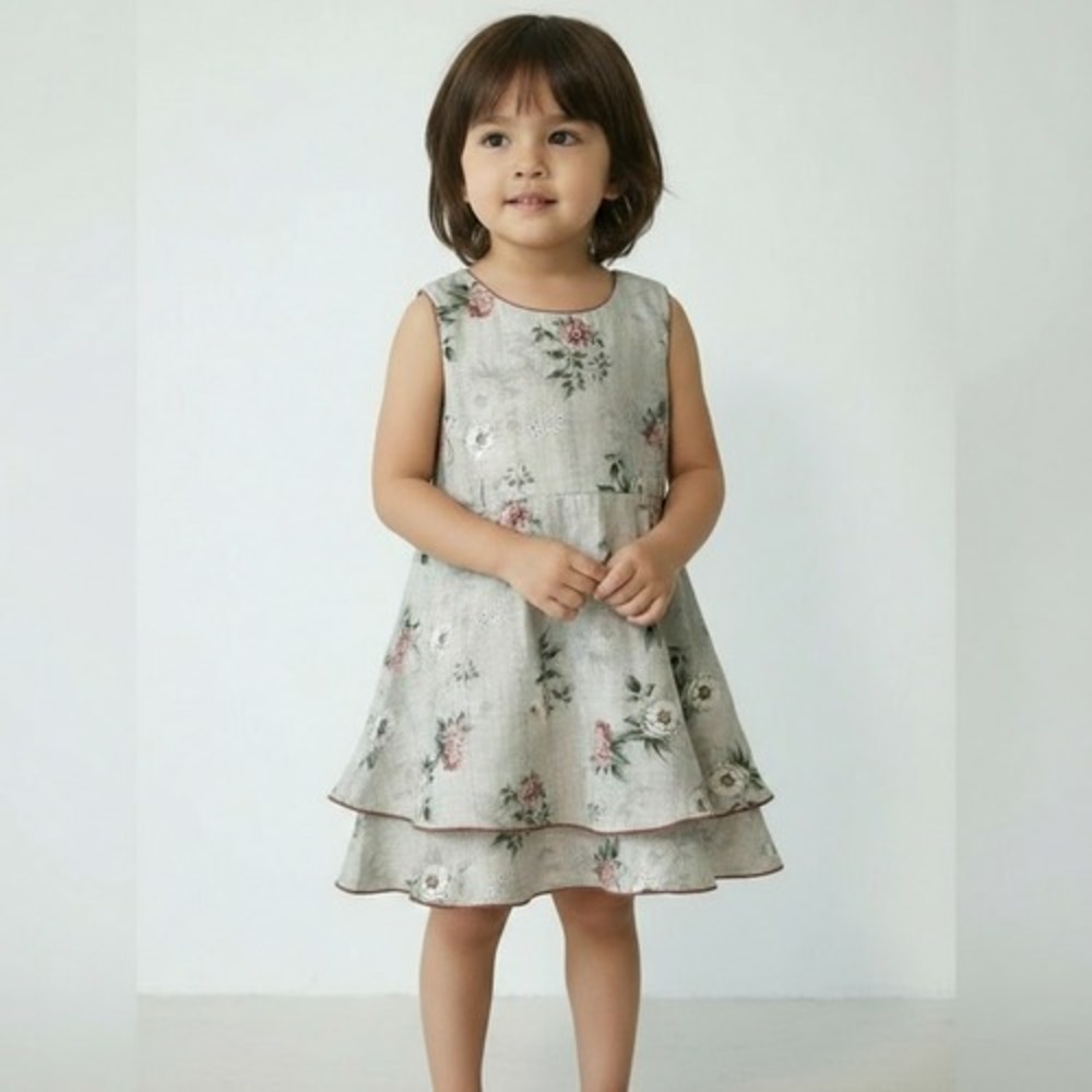 Qt by Play Floral Dress Girls Size 4T Sleeveless Tiered Hem